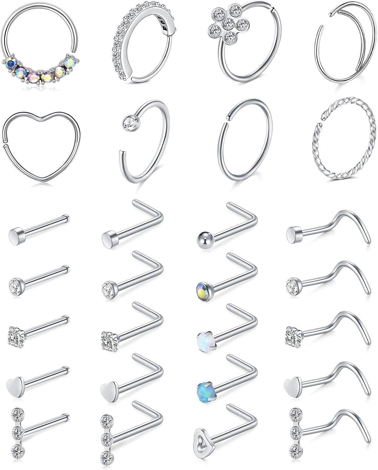 Nose Jewelry Showdown: Rainbow Pack, Hinged CZ, 20G-22G Sizes, Corkscrew (Tested for Safety & Style)