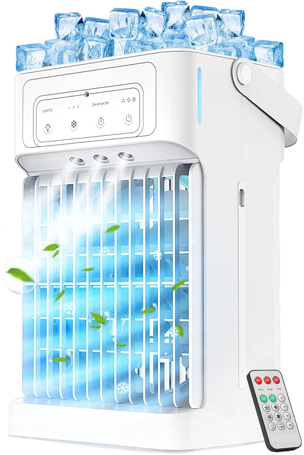 Portable AC Showdown: 3 Speeds, Mist Modes, 40oz XL Tank... (Timer: 2~8h, Lights)
