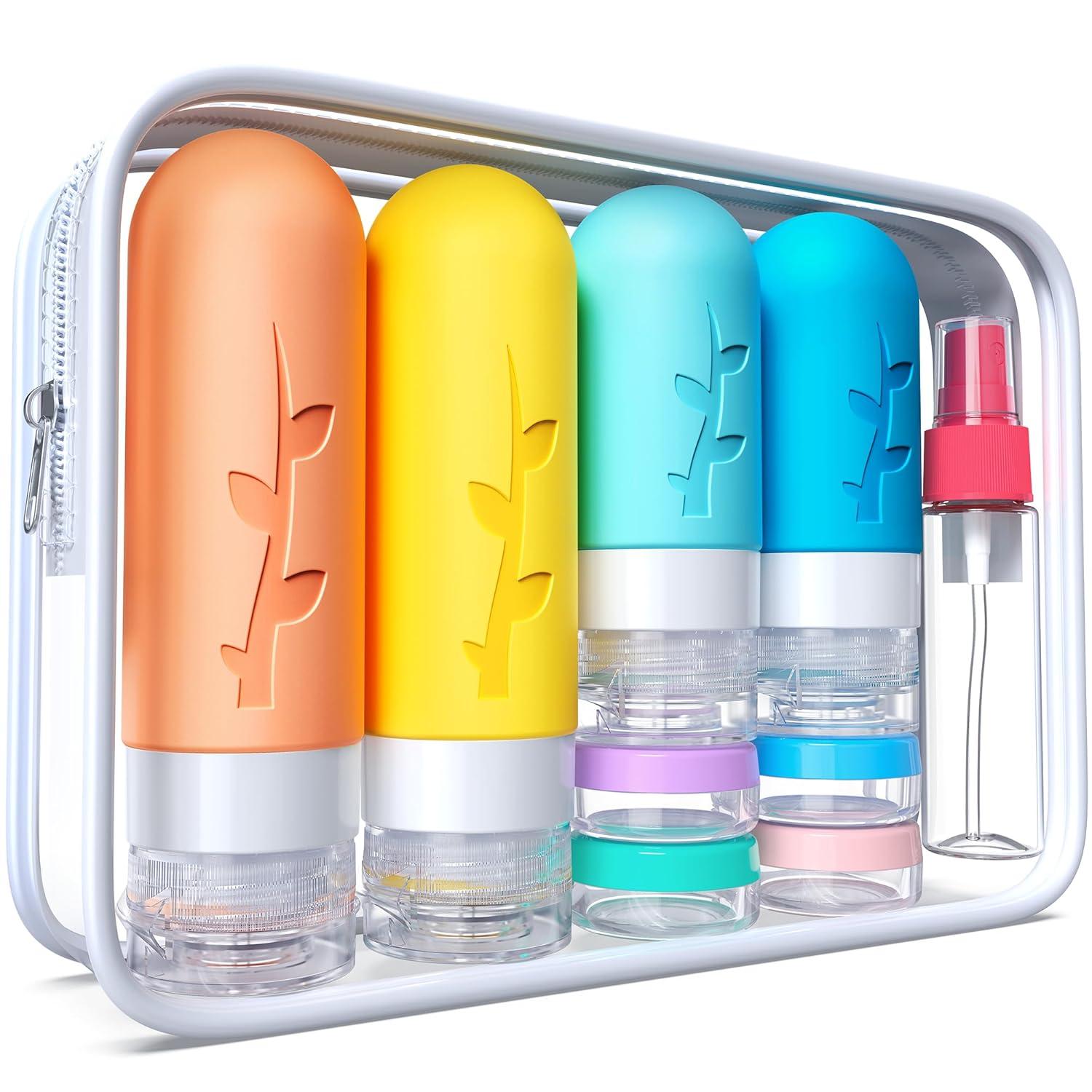 18-Pack Silicone Toiletry Bottles-TSA Approved, Leak Proof, Refillable, Shampoo-Conditioner Ready for Stress-Free Journeys