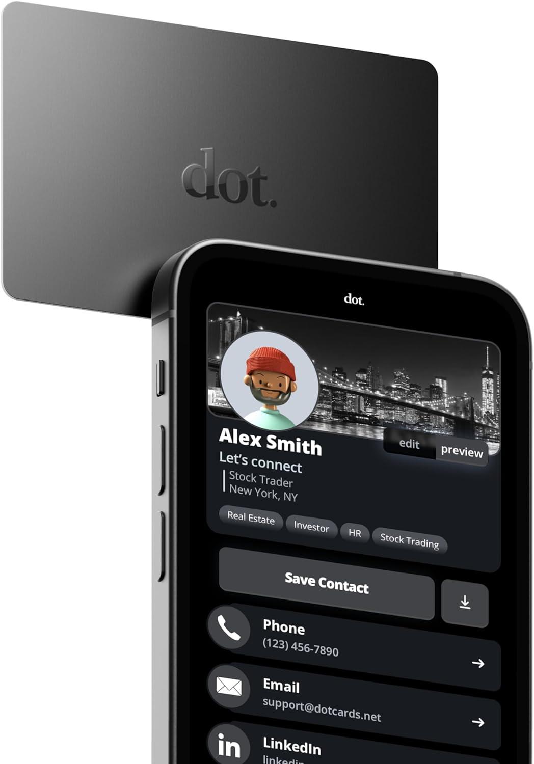 Dot. Card vs. Competitors: Tap to Share, Black Design Tested