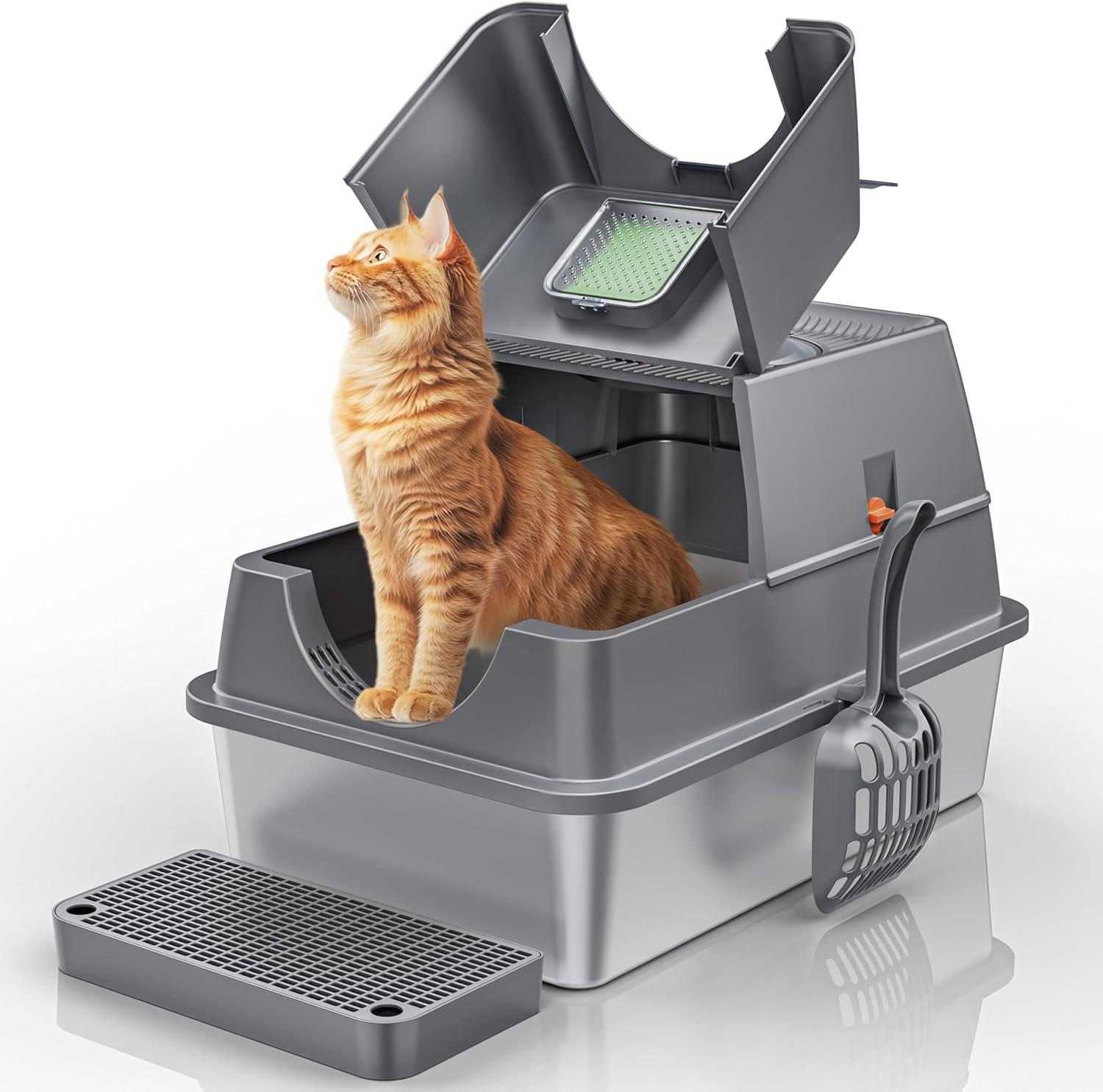 Compare Steel Litter Box: Hood Steps Odor Control... Cat Condo Insights