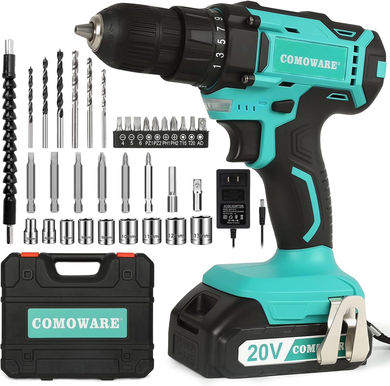 COMOWARE 20V DRILL SHOWDOWN - 1 Battery, 3/8" Chuck, 2 Speeds, 266 Torque, 25+1 Positions, 34pcs Bits: Tested for Home Use?