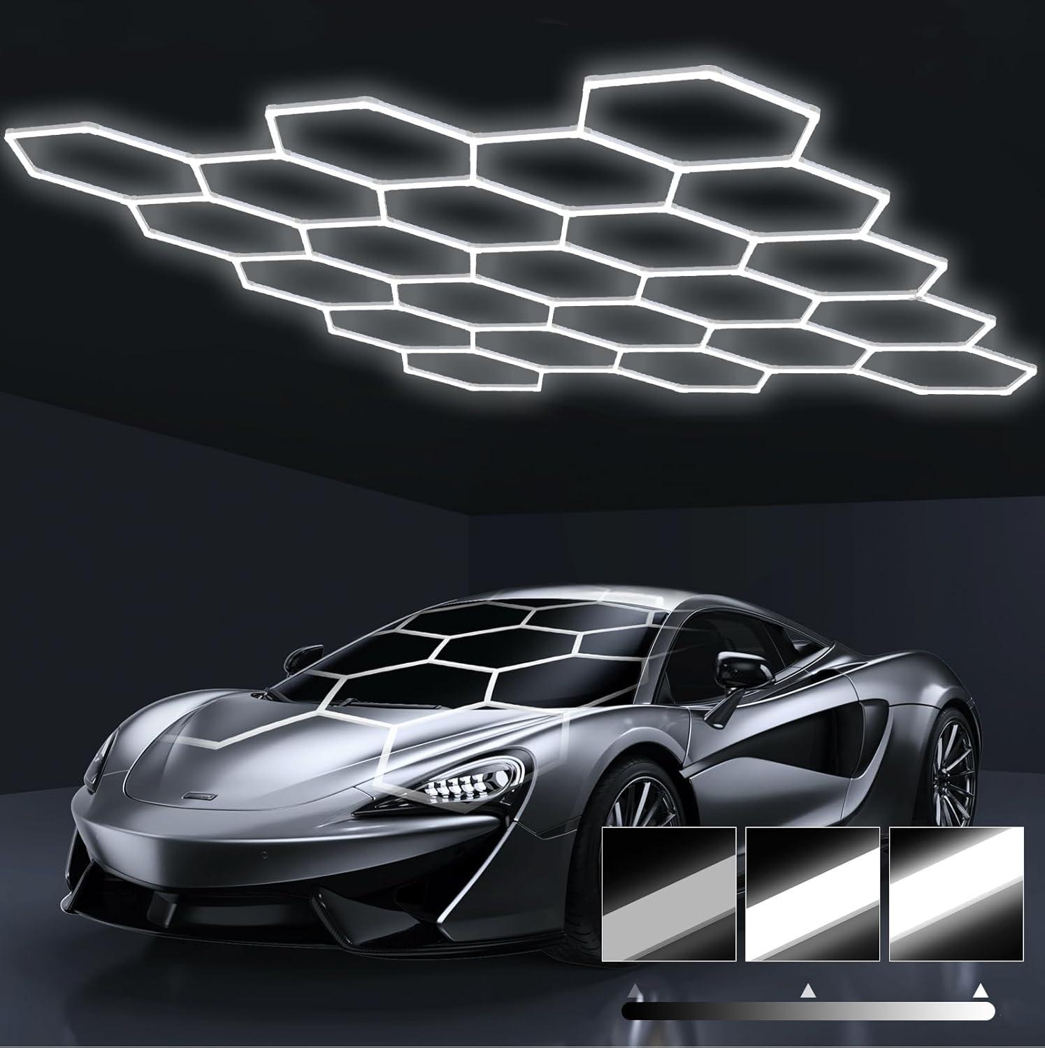 Surprising Brightness, 22 Grids, 3-Level Dimming, 581W, 58100LM: HYPERLITE Gen 2 Hexagon Garage Light Showdown