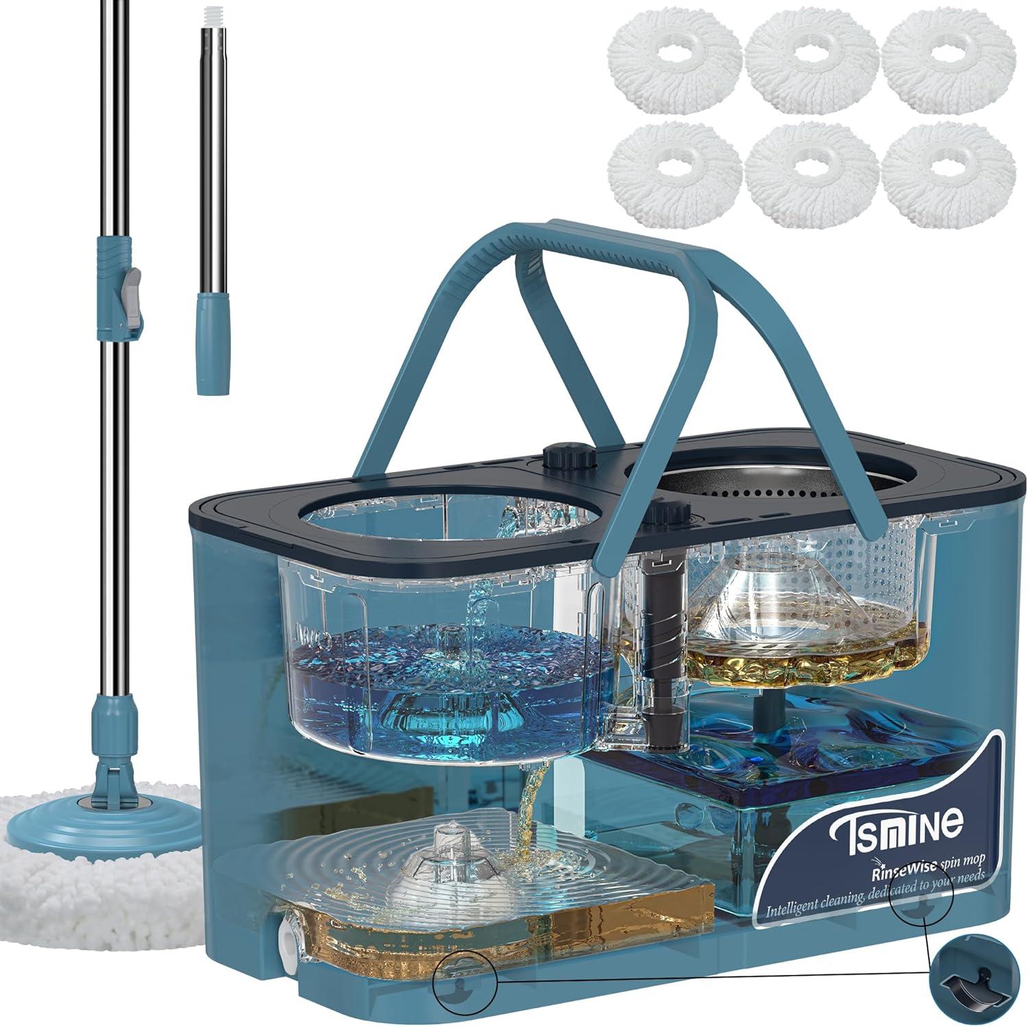 Household Cleaning Showdown: Spin Mop's Efficiency, Bucket's Water Separation, 4-Chamber Wringer, 4X Wheel