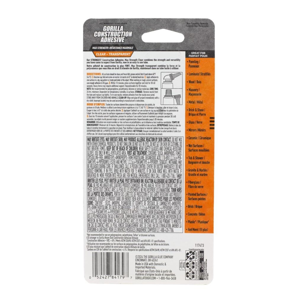 Best Construction Adhesive – Gorilla Max Strength Clear Glue Review