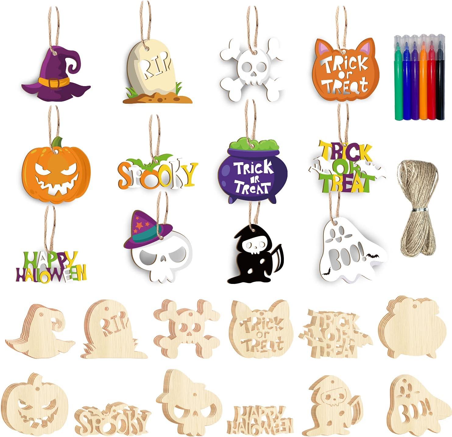 Best Halloween Decorations - KIMOBER 60 Pack Wood Cutouts Ornaments Review