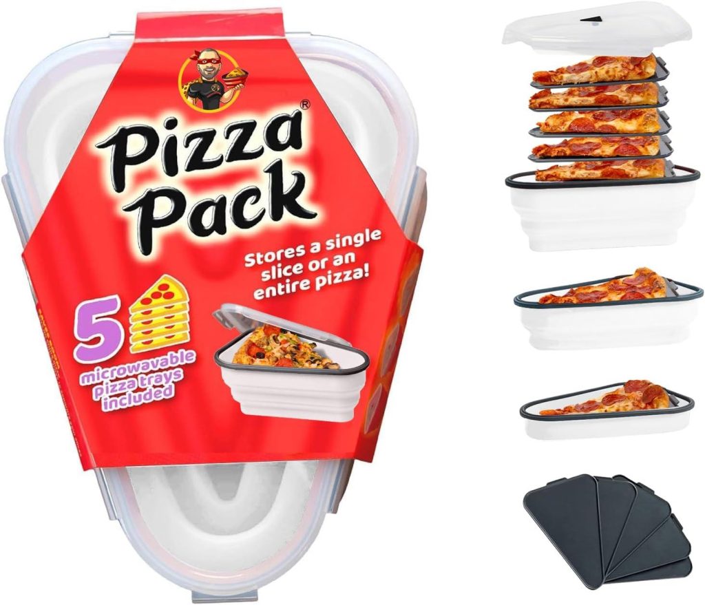 Best Home & Kitchen – The Perfect Pizza Pack™ – Reusable Pizza Storage Container with 5 Microwavable Serving Trays – BPA-Free Adjustable Pizza Slice Container to Organize & Save Space, White Review