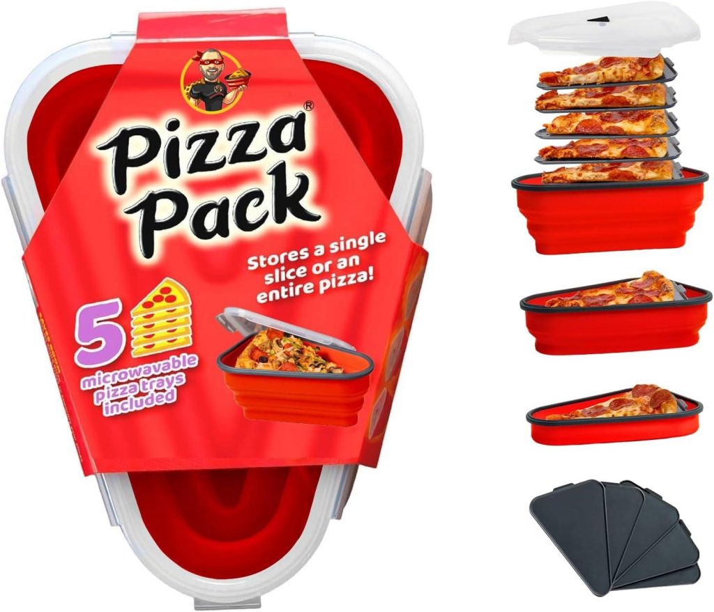Best Home & Kitchen – The Perfect Pizza Pack™ – Reusable Pizza Storage Container with 5 Microwavable Serving Trays – BPA-Free Adjustable Pizza Slice Container to Organize & Save Space, Red Review