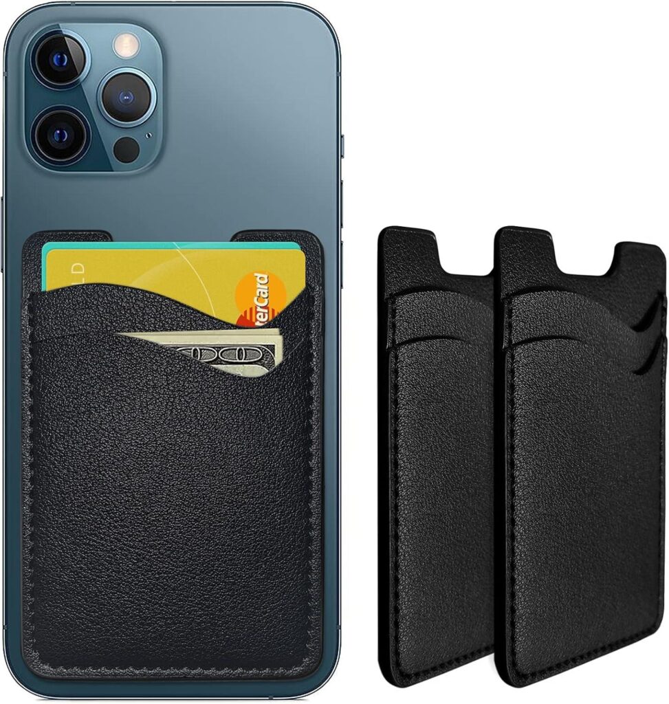 Best Electronics – Leather Phone Wallet, Stick On Card Holder for Back of Phone Case – 2Pack Black Review