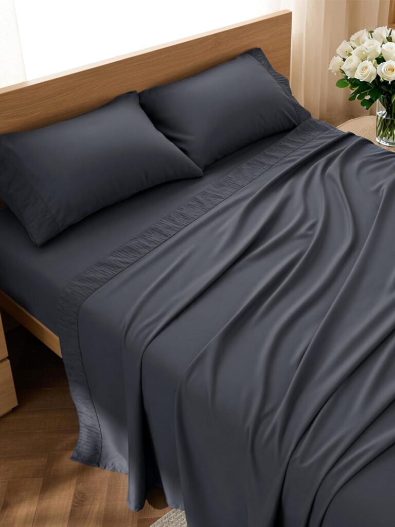 Best Bedding – Bedsure Queen Sheet Set – 4 Pieces Soft Queen Size Sheets – Breathable & Cooling – Hotel Luxury – Easy Care Polyester Microfiber Bedding for Women, Men, Dark Grey Review