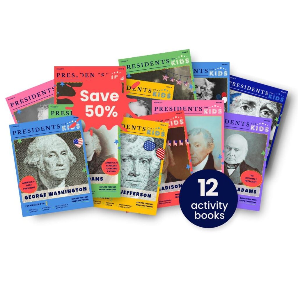 Best Educational Bundle – Presidents for Kids | 12 Activity Book Set | Children’s U.S. History Review