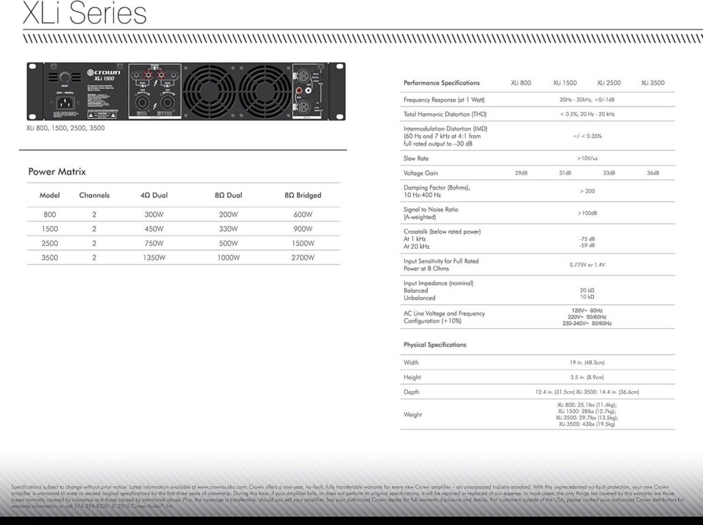 Best Power Amplifier – Crown XLi800 Two-channel 600-Watt Review