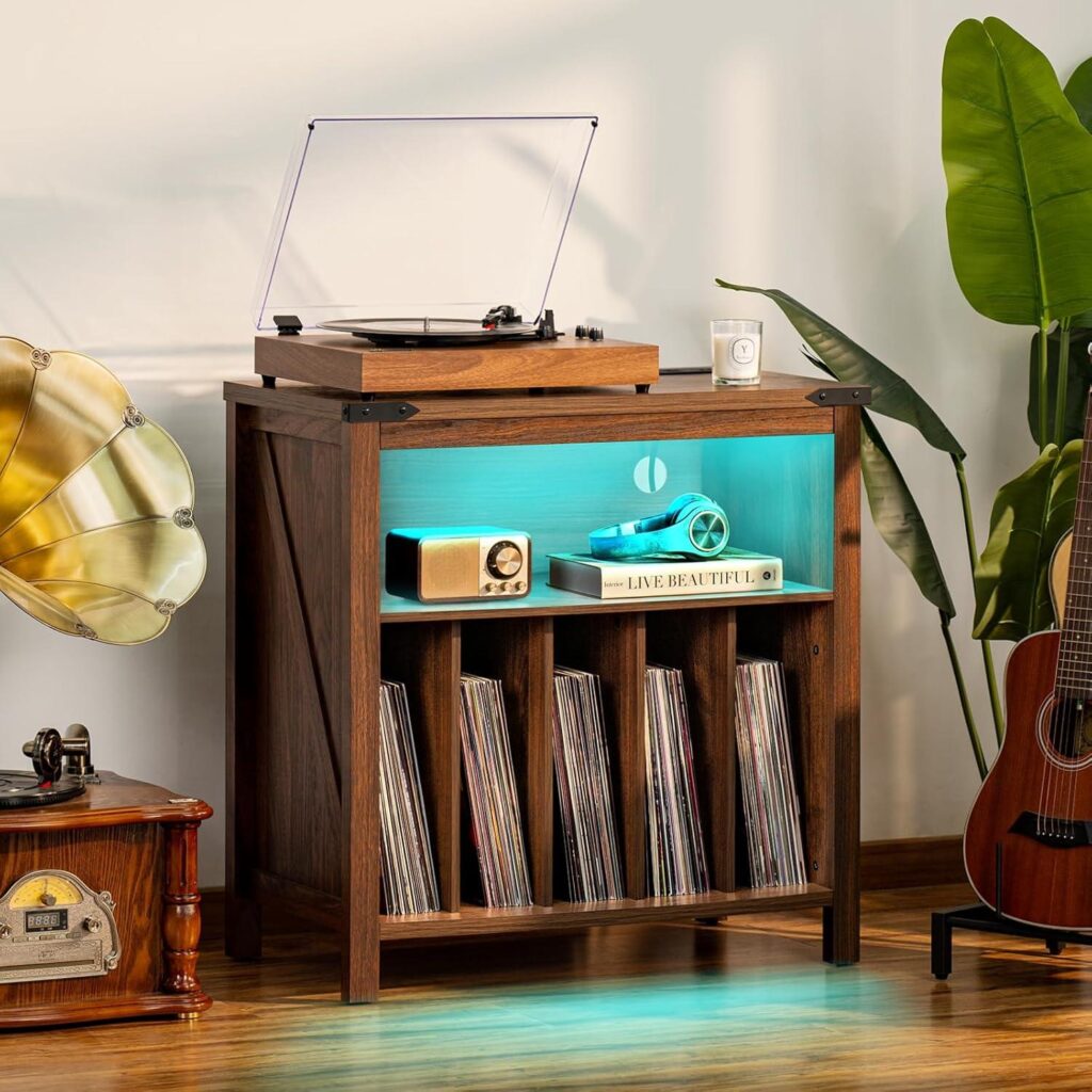 Best Record Player Stand – Large Stand with LED Lights & Charging Review