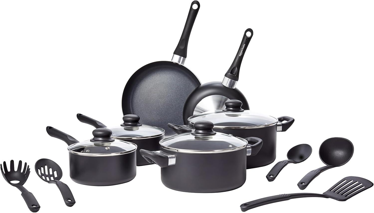 Surprising Insight: Amazon Basics Non-Stick Kitchen Cookware Showdown (Non-Induction, Black, Utensils, 15-Piece Set)