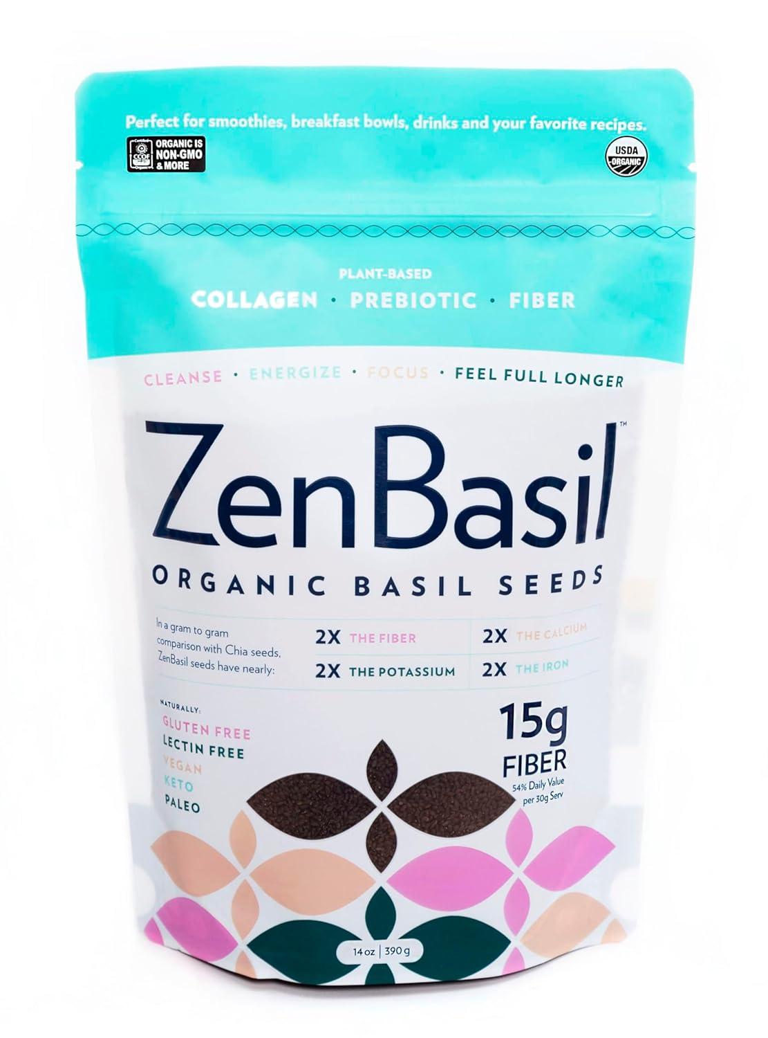 Zen Basil Seeds: 15g Fiber, 14oz, Prebiotic - Surprising Gut Power!
