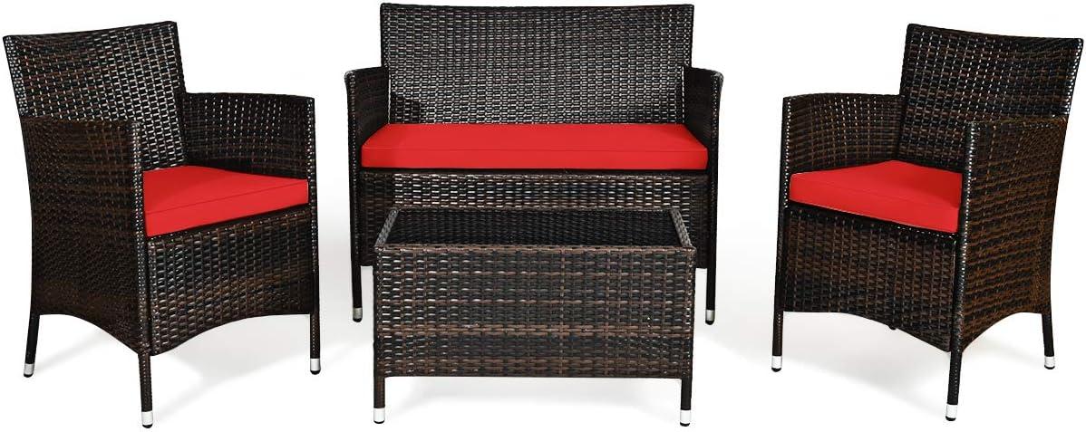 Goplus 4-Piece Rattan Set Showdown: Tempered Glass, Soft Cushion, Outdoor Use Tested