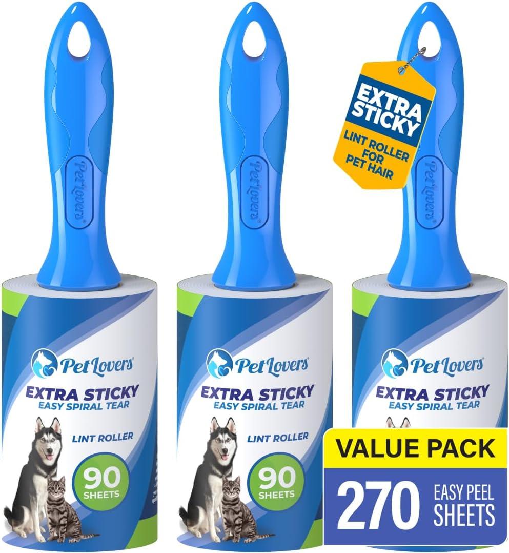 Extra Sticky & 3-Pack Value: 270-Sheet Pet Hair Removal Tested for Dog & Cat Owners