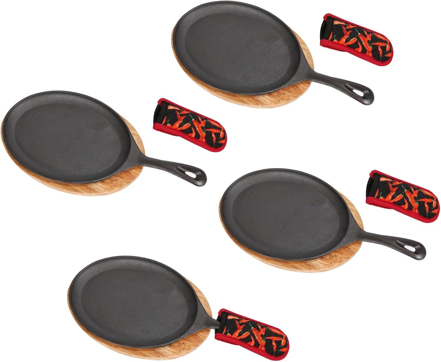 Cast Iron Showdown: 4PCS, Heat Retention, Wooden Handle, Perfect Sear, Home Party Use
