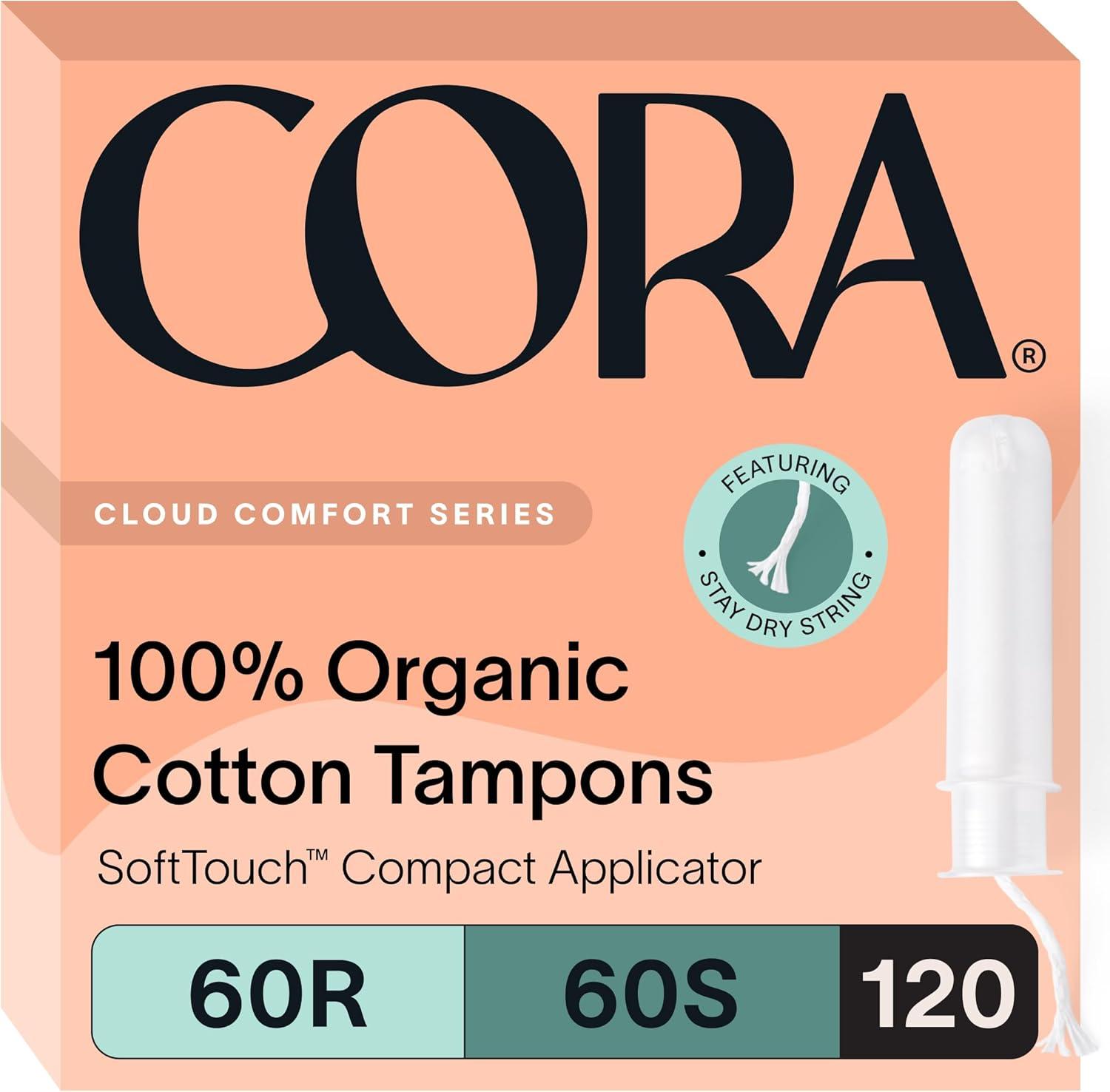 Cora Organic Tampon Showdown: 60 Regular vs. Super Absorbency, BPA-Free Applicator, Leak Protection