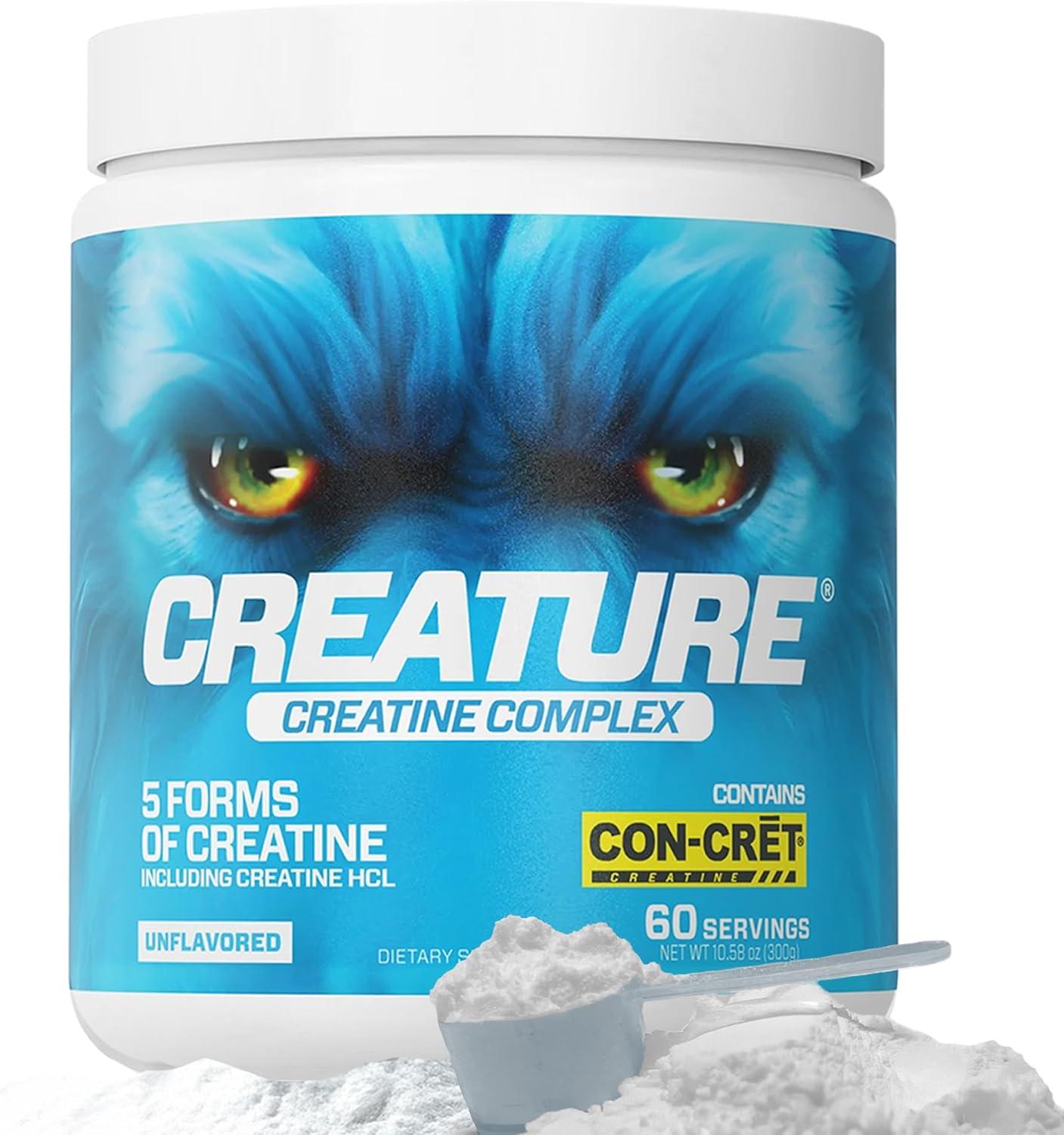 CREATURE® vs. Con-Crēt: 5 Types & HCL - Surprising Muscle & Brain Gains (60 Servings, No Flavor)