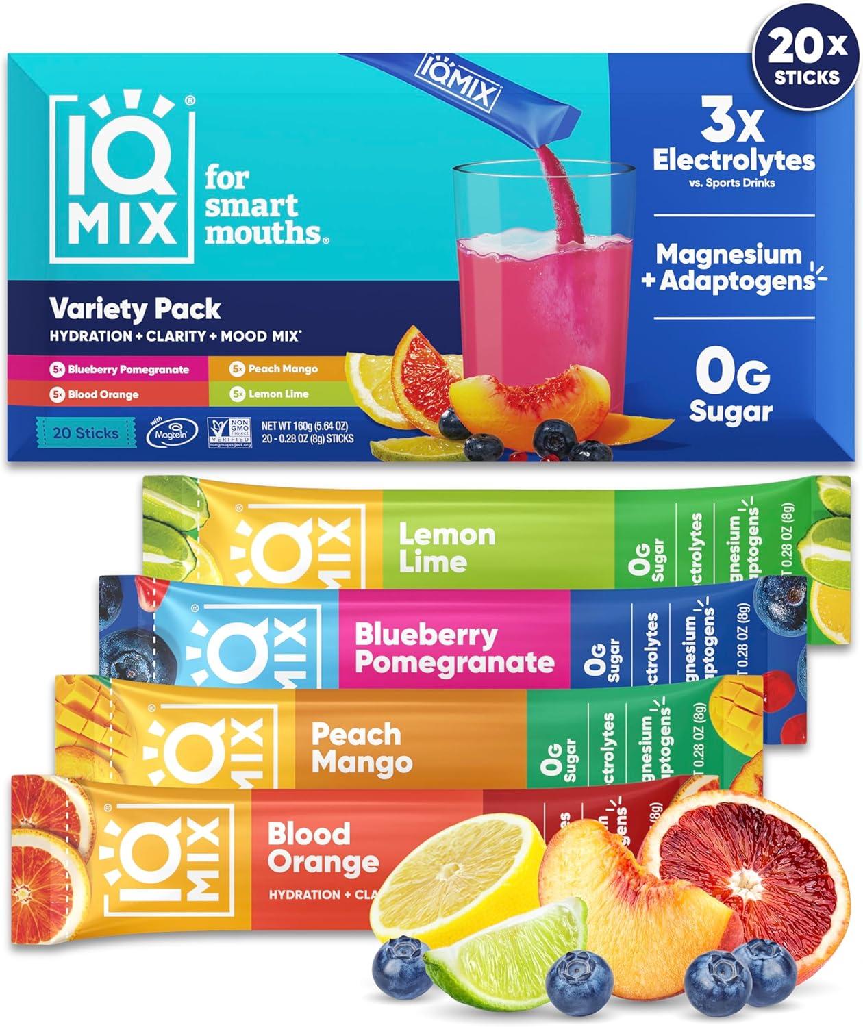 IQMIX Hydration Electrolyte Powder - Tested for Mental Clarity & Recovery (Keto, Sugar-Free) with Magnesium & Lion's Mane - 20-Count Pack