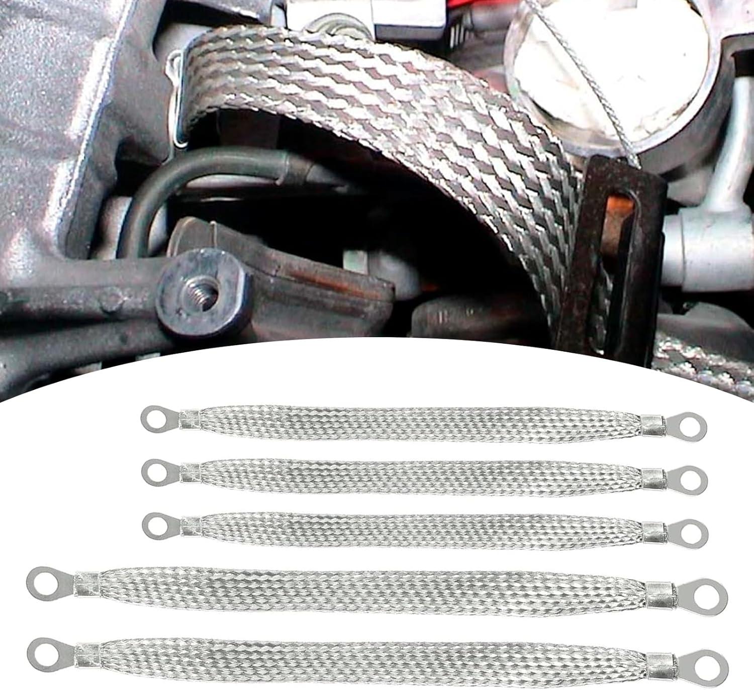 Showdown: 5 PCS Braided 220V Grounding Straps-Surprising Versatility for Modern Vehicles (Silver)
