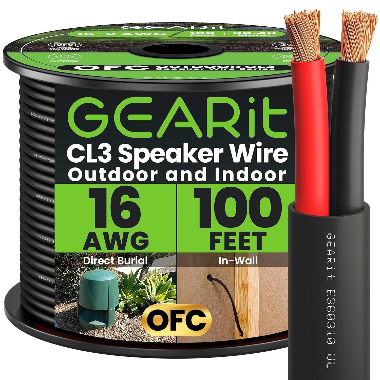 GearIT Outdoor Speaker Wire: Tested for Burial Durability vs. CL3 CL2 Safety - 100ft OFC