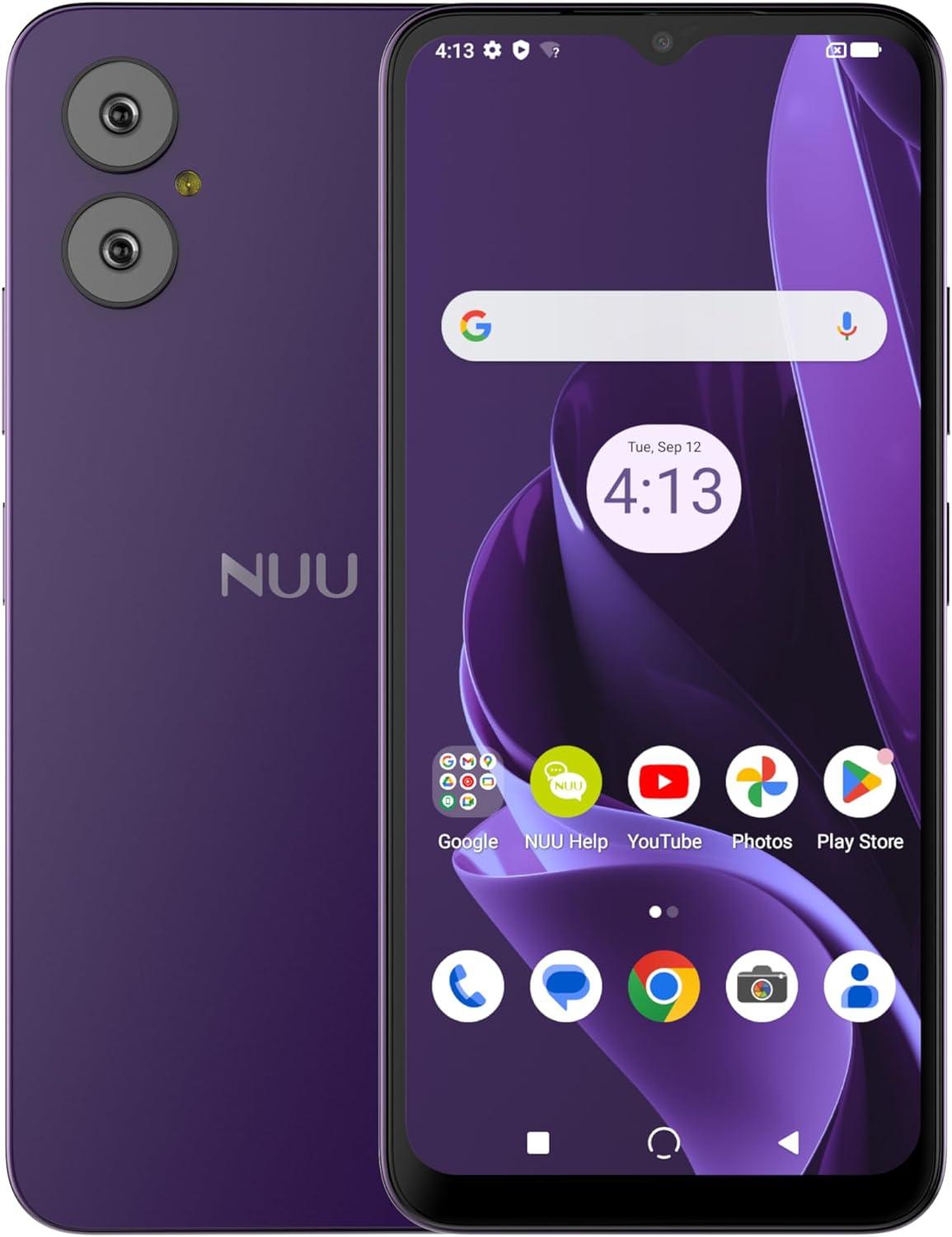NUU A15 Cell Phone: Dual SIM, 6.5", Purple, 4GB+128GB, Tested for Teens