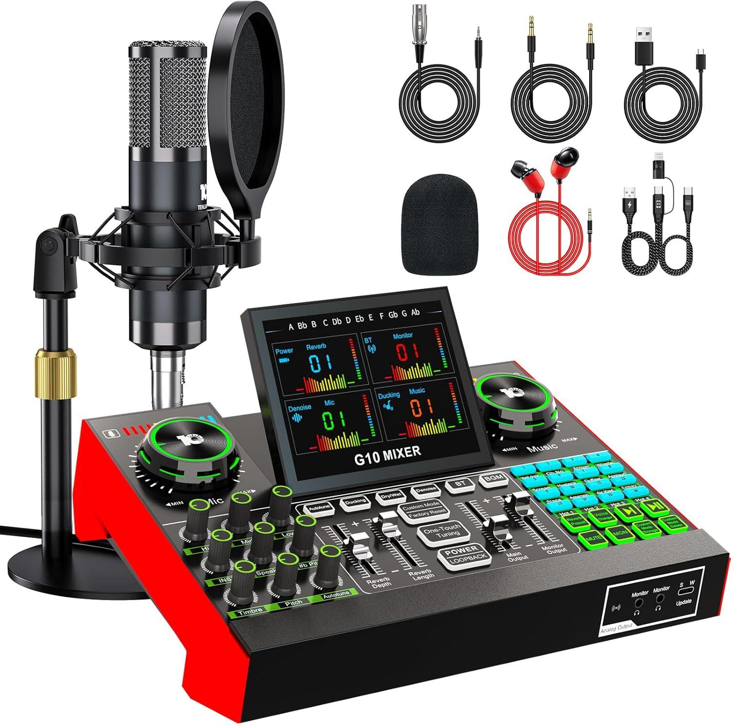 Best Podcast Equipment Bundle - G10 Sound Board with 3.5mm Microphone for Streaming and Recording