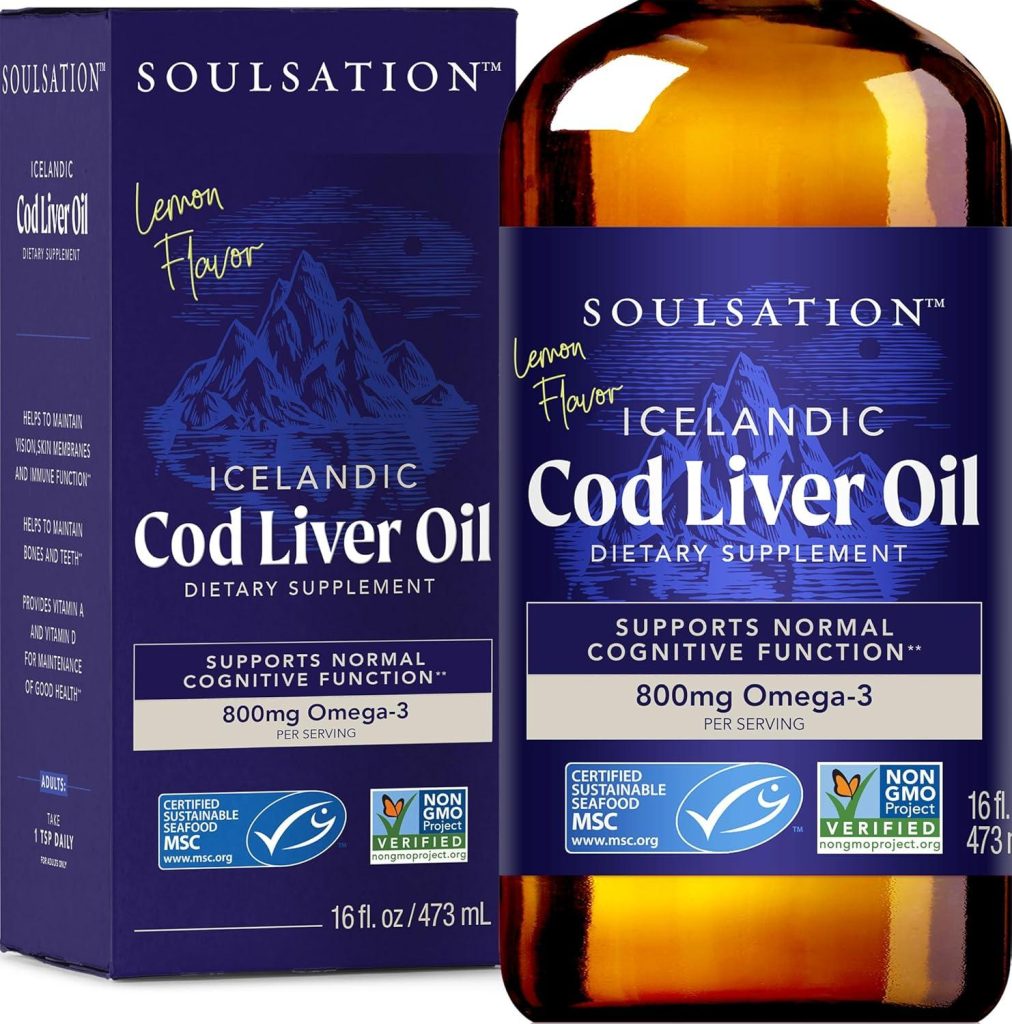 Best Cod Liver Oil – SOULSATION Icelandic Cod Liver Oil Liquid, Lemon (16oz) – Vitamins A & D, EPA & DHA – MSC Certified Review