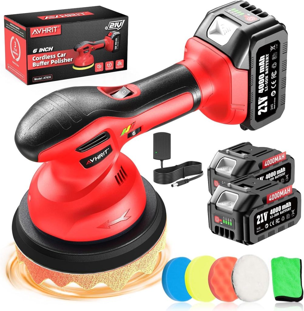 Best Automotive – Avhrit 6 Inch Cordless Car Buffer Polisher: 2x4000mAh Batteries Car Buffer, Car Waxer Kit with 8 mm Orbit Block & 6 Speed Control (2500-6000 RPM) – for Car/Boat Detailing Review