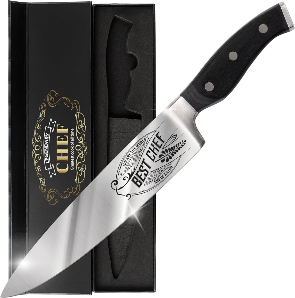 Best Chef Knife – Premium Gift – Engraved BEST CHEF – 8″ Steel Review