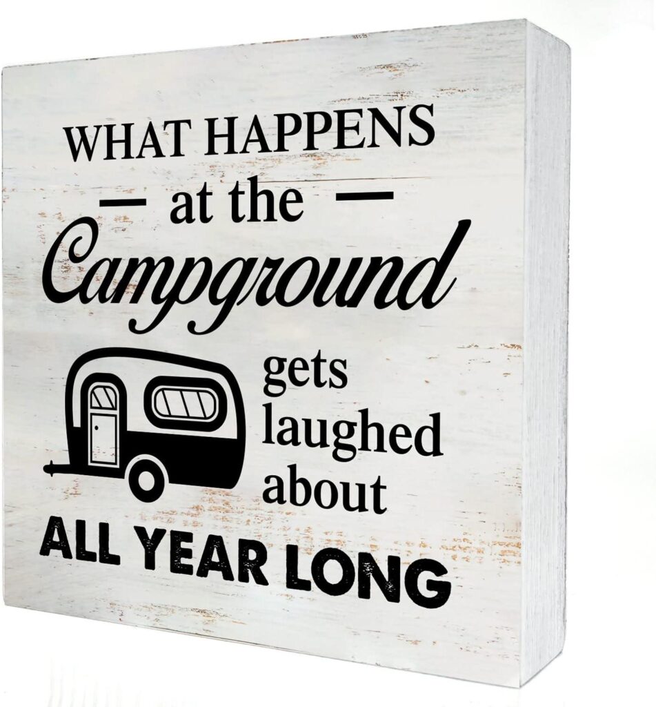 Best Home & Kitchen – What Happens at the Campground Gets Laughed About Camping Wooden Box Sign Review