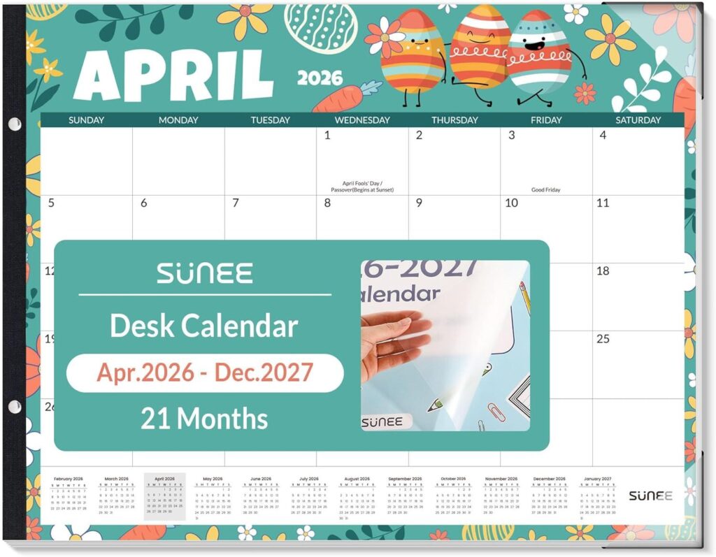 Best Desk Calendar – SUNEE 2026 Large 22×17 Monthly Review