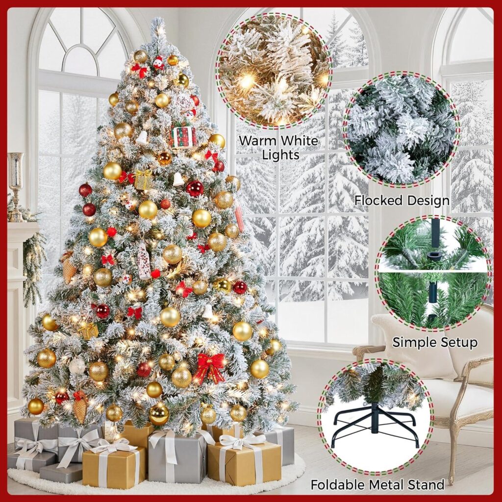 Best Christmas Tree – Yaheetech 6ft Snow Flocked Pre-lit Review