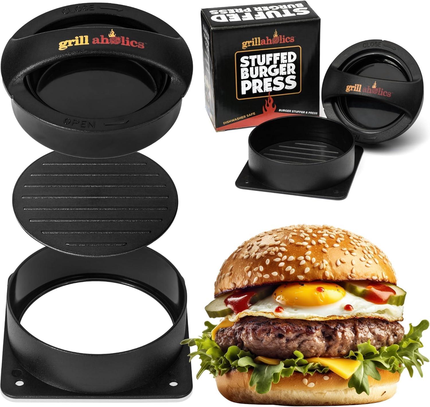 Grillaholics Burger Press: Versatile Stuffer, Tested Warranty, Surprising Gift Value... Perfect For Grilling Enthusiasts!