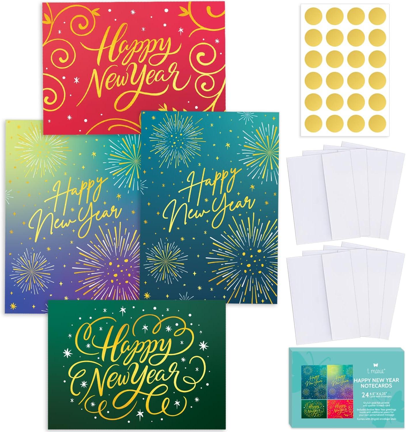 T MARIE 24 Gold New Year Cards Showdown: Foil, Stickers Inside… Happy 2025!