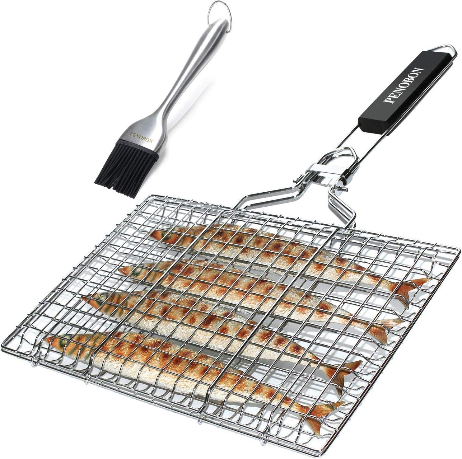 Stainless Steel Fish Grill Basket, Tested Portable Mesh Rack... Healthy Grilling Essential