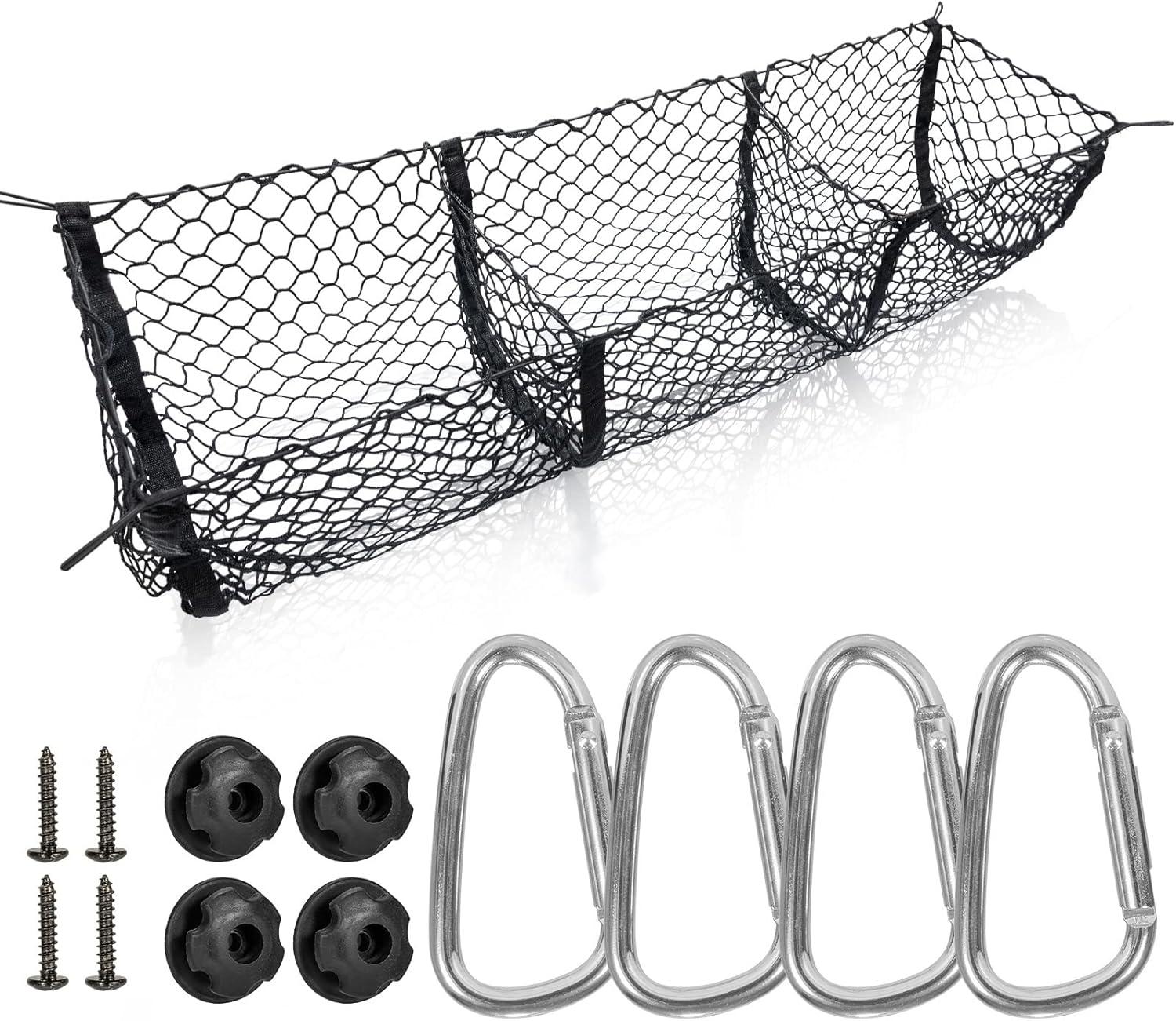 3-Pocket Cargo Net Showdown: 4 Metal Hooks & 51.1×15.7 Inch Tested for Universal Grocery Use