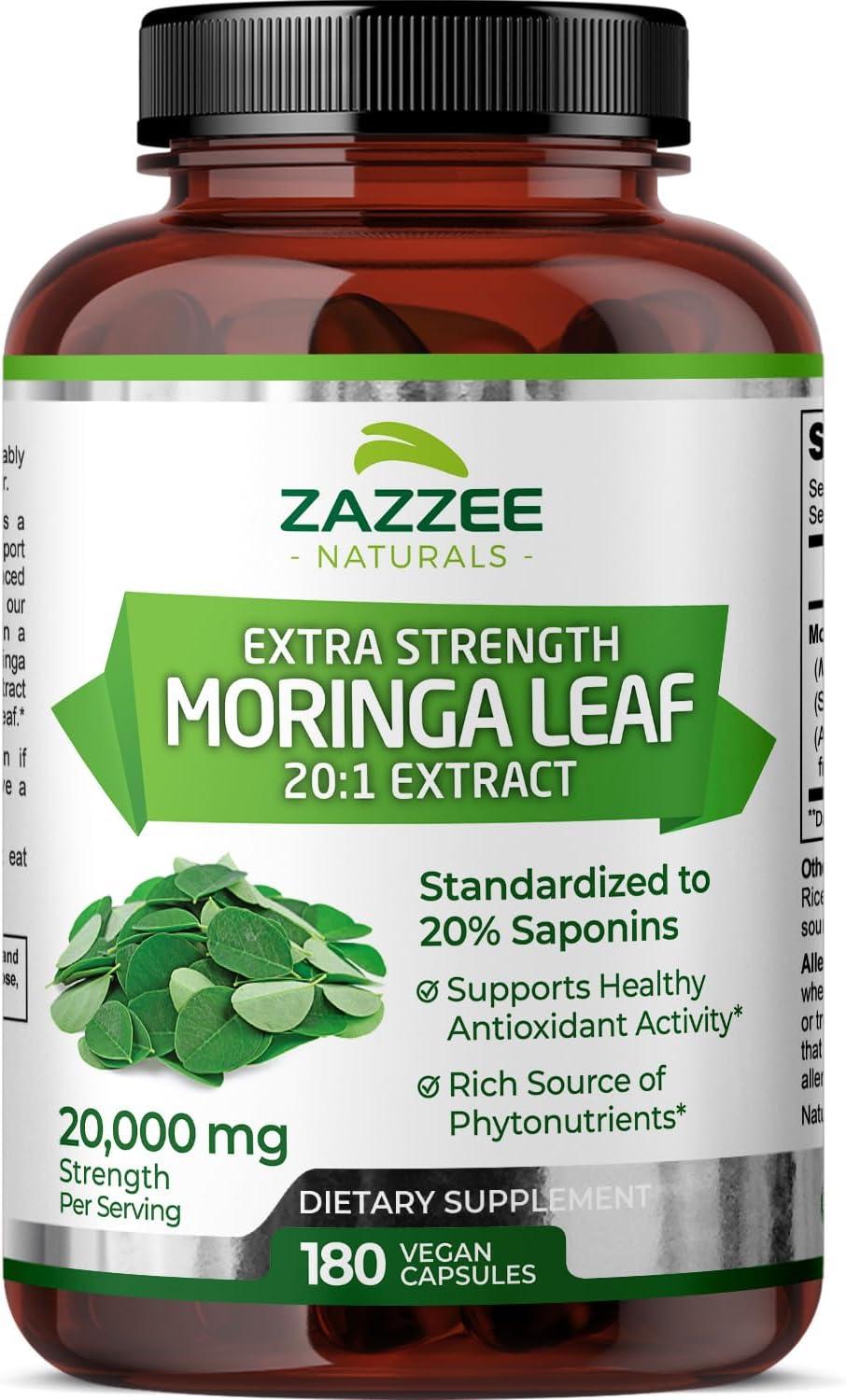 Zazzee Moringa 20:1 Tested: 20,000 mg Strength vs. Concentrated 20X in Non-GMO Veg Caps