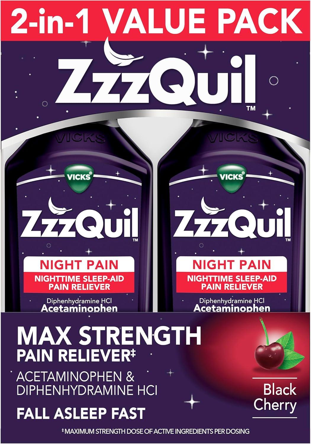 ZzzQuil Max Strength Sleep Aid Tested: Non-Habit Forming, 24 Oz, Black Cherry