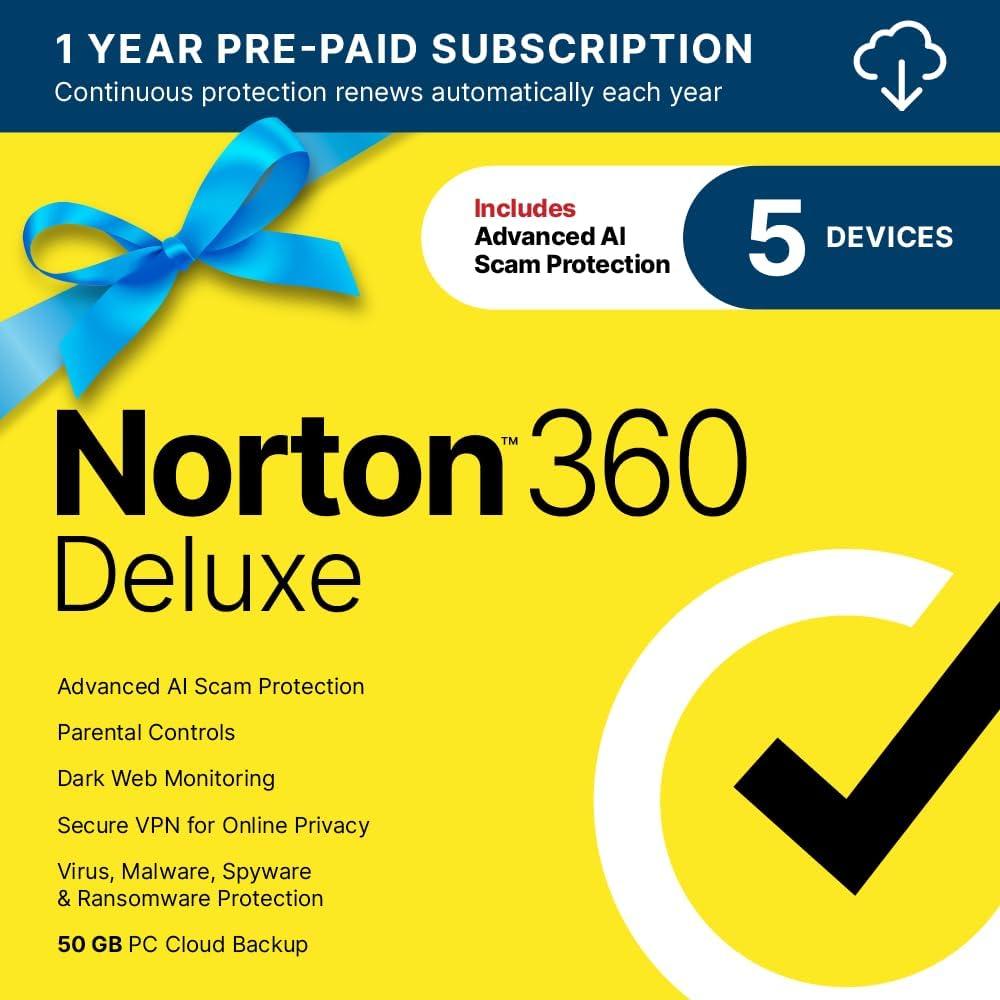 Norton 360 Deluxe 2025 Showdown: AI Scam Protection, 5 Devices, Auto-Renewal [Download]
