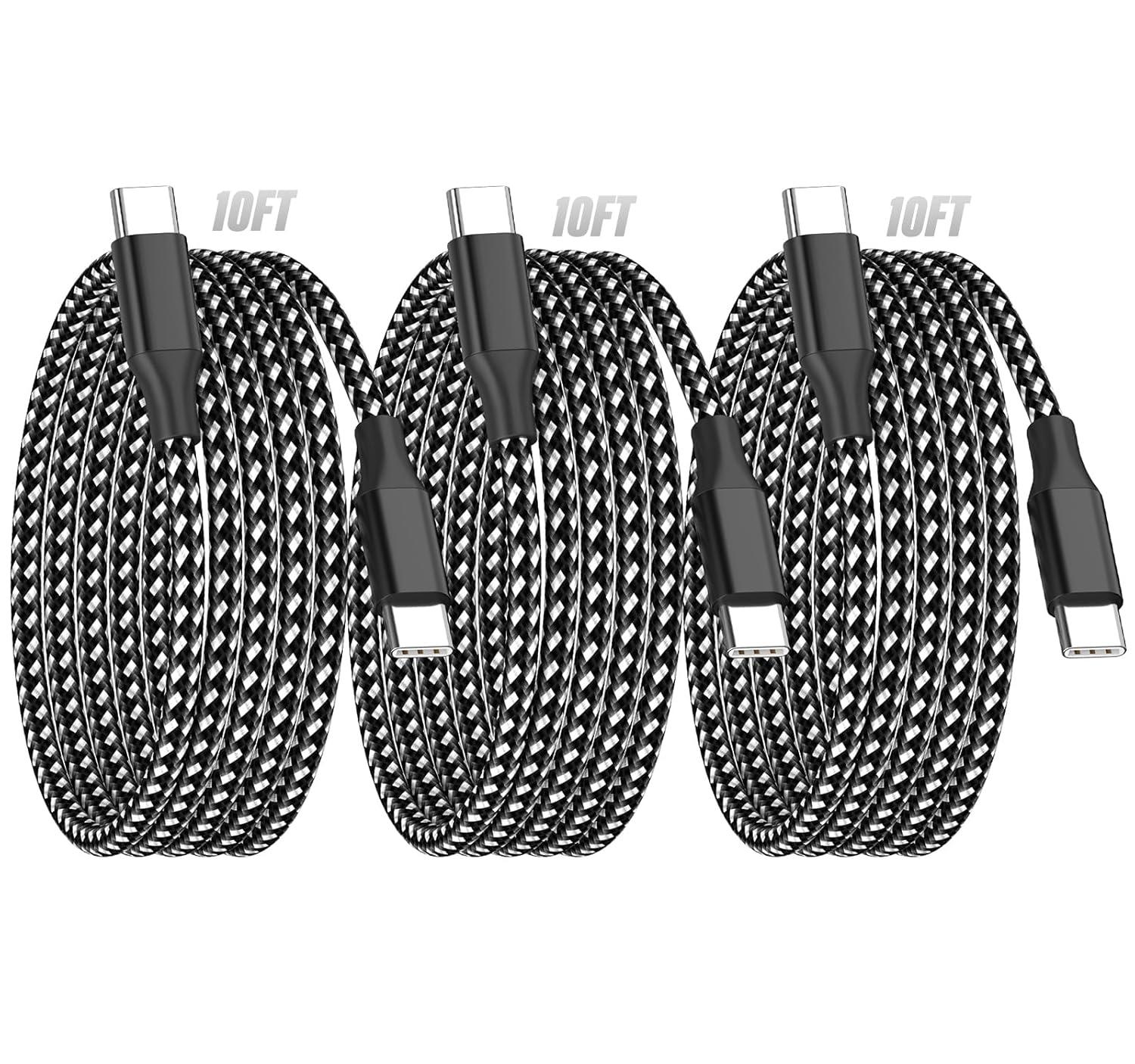 USB C Cable Showdown: 10FT, 3-Pack, PD Speed, Durable BW for iPhone 16, MacBook, CarPlay