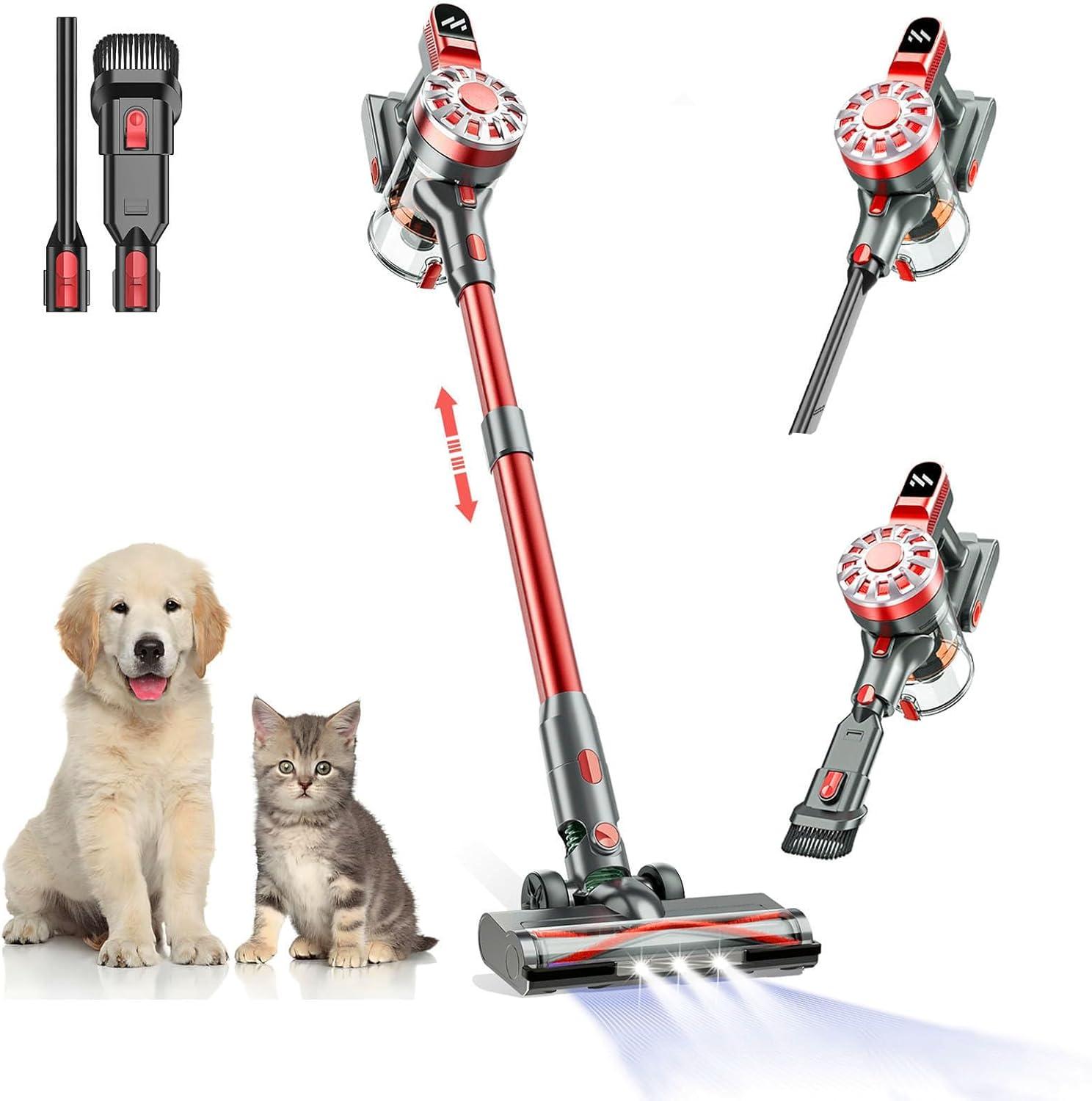 Cordless Vacuum Showdown: Powerful Suction, Lightweight Design, 35-Min Run, Pet Hair & Carpet Mastery (Red)