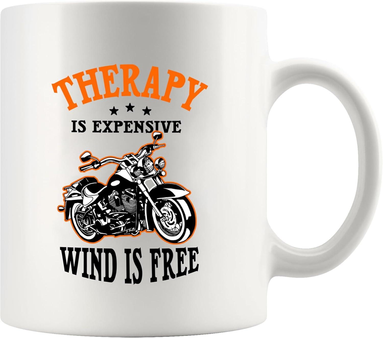 Panvola Therapy vs Wind Free: Surprising 11 oz Mug for Motorcycle Gift