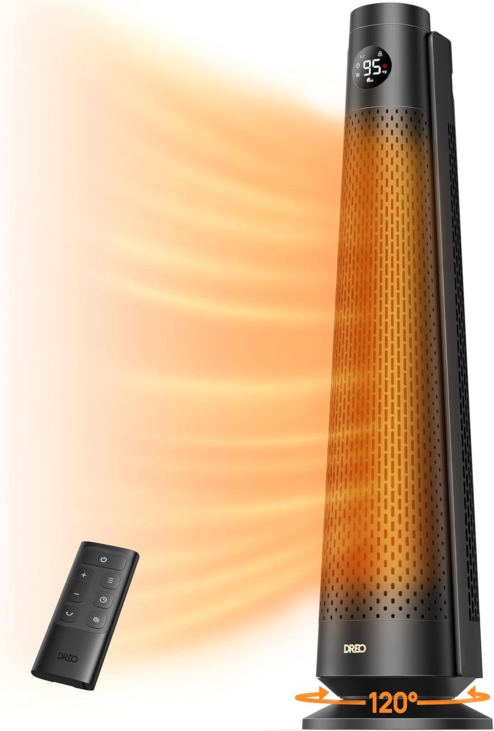 Dreo Space Heater Showdown: 30" Size, 120° Oscillation, 25dB Quiet, 5 Heat for Office Comfort