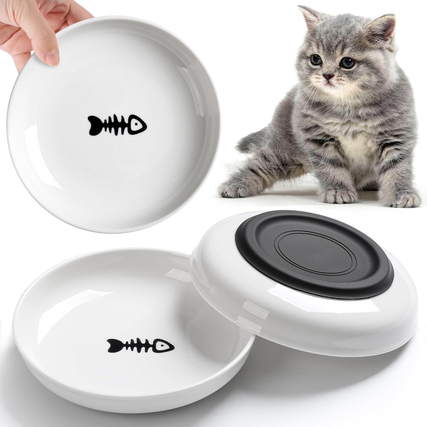 Ceramic bowls, shallow plates... compared vs kitten needs, non-slip tested, surprising fit indoors