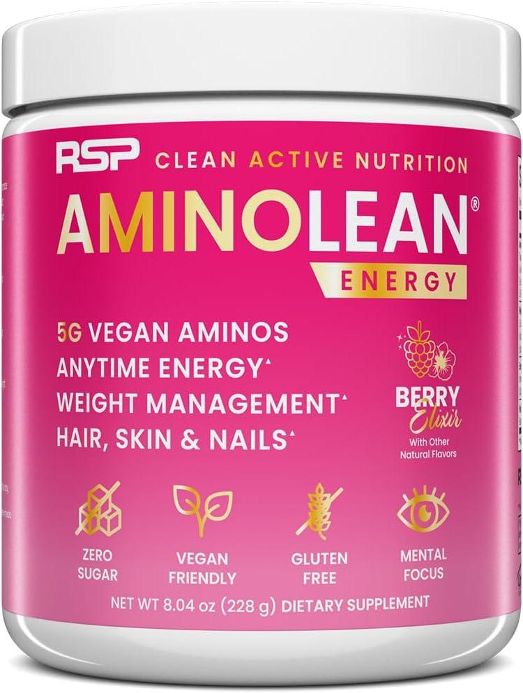 RSP AminoLean Pre Workout Showdown: Clean Energy, Vegan Biotin, Berry Elixir... 30 Servings