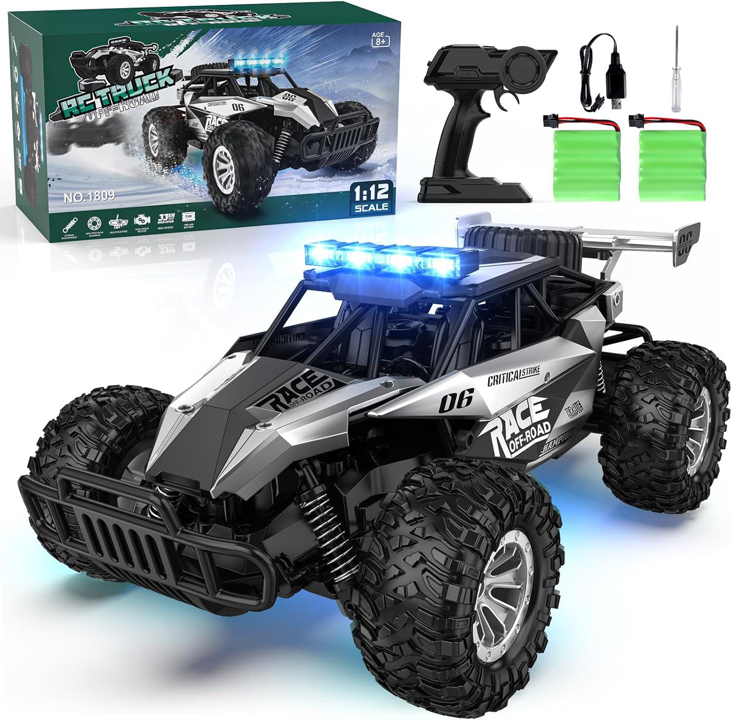BLUEJAY RC Car 2.4GHz Speed Tested vs Monster Truck's LED Headlight - Rechargeable Endurance for Adults
