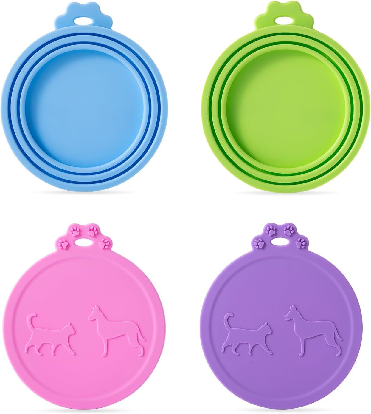 SLSON 4-Pack Pet Food Covers: Universal Fit, Color Variety Tested for Every Pet's Convenience